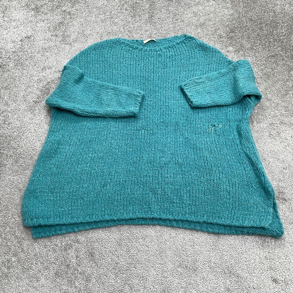 J&S Millenium Acrylic Alpaca Pullover Sweater Women Medium teal Green Fuzzy Knit